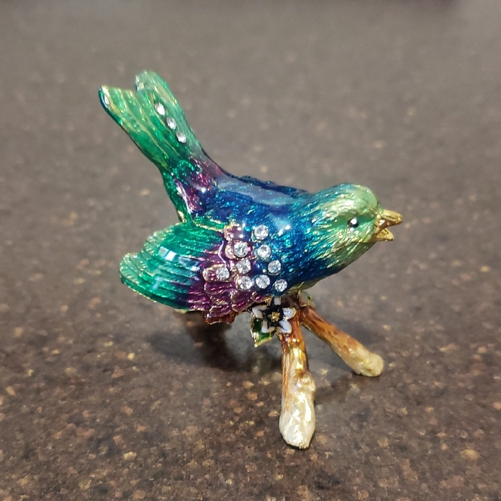 Hand Painted Enamel Bird Brass Trinket Home Decor Figurine Keepsake Collectible